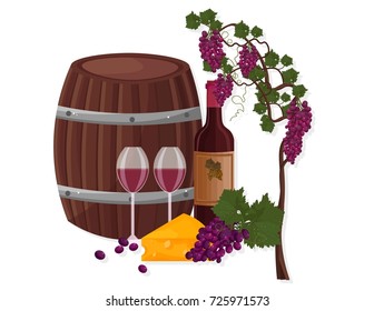 Wine barrel and grapes vine Vector templates