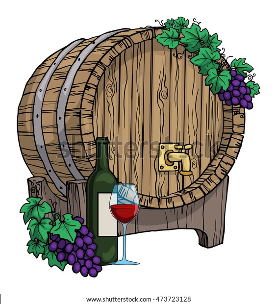 Wine Barrel Hand Drawn Grape Vines Stock Vector (Royalty Free) 473723128