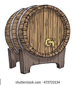 Wine barrel, hand drawn, isolated on white, vector illustration