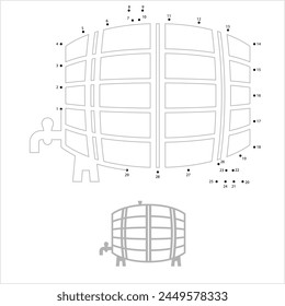 Wine Fass Icon Verbinden Sie die Punkte, Holz Wein Alterung Lagerung zylindrische Behälter Vektorgrafik Illustration, Puzzle-Spiel enthält eine Folge von nummerierten Punkten