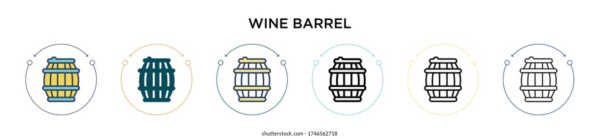 Wine barrel icon in filled, thin line, outline and stroke style. Vector illustration of two colored and black wine barrel vector icons designs can be used for mobile, ui, web