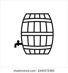 Wine Barrel Icon, Wooden Wine Aging Storage Cylindrical Container Vector Art Illustration