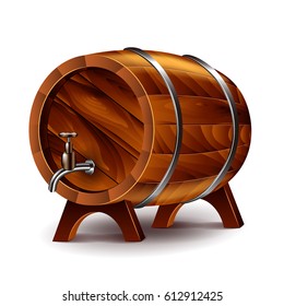 Wine barrel isolated on white photo-realistic vector illustration