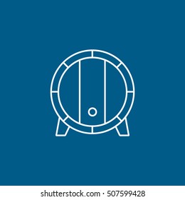 Wine Barrel Line Icon On Blue Background