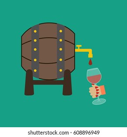 Wine barrel on the green background. Vector illustration