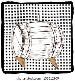 Wine barrel on patterned background with black frame