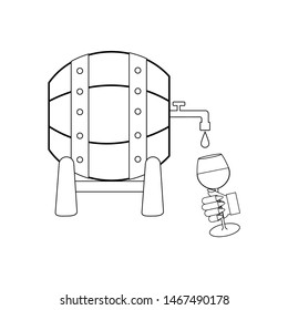Wine barrel outline on the white background. Vector illustration