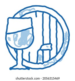 vector de icono de boceto de barril de vino. Dibujo manual de arte de la línea de doodles azules en el signo de barril de vino. ilustración de símbolo aislado