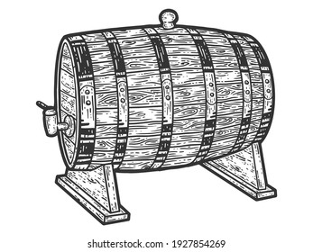 Wine barrel. Sketch scratch board imitation. Black and white.