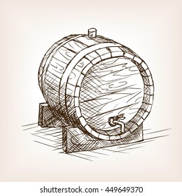 Wine barrel sketch style vector illustration. Old engraving imitation.