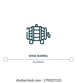 wine barrel vector line icon. Simple element illustration. wine barrel outline icon from alcohol concept. Can be used for web and mobile
