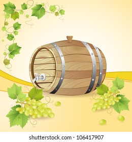 Wine barrel with white grapes
