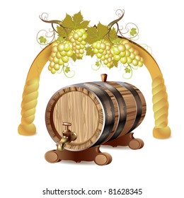 Wine barrel  with white grapes