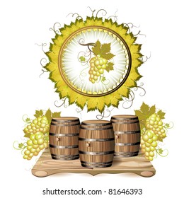 Wine barrel  with white grapes