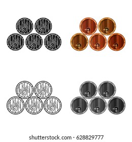 Wine barrels icon in cartoon style isolated on white background. Wine production symbol stock vector illustration.