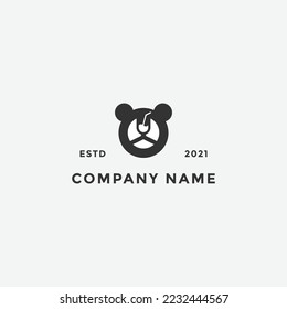 logo del oso del vino, vino de vidrio y cerveza.