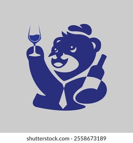 Wine Bear: A Toast to Sophistication.
This is a stylized, cartoon-like illustration of a bear holding a wine glass in one hand and a wine bottle in the other.