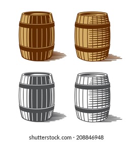 Wine or beer barrels engraving, vector illustration 