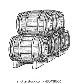  Wine or beer barrels isolated on white background. Vector illustration.