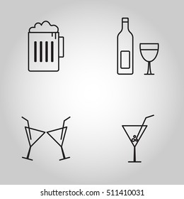 wine, beer and beverage glass set collection outline icons vector