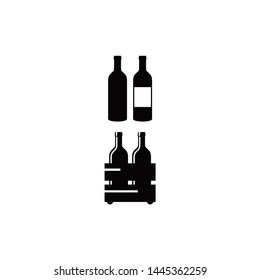 wine beer bottle and vector silhouette basket