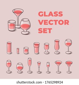 Wine and beer glass vector set