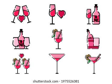 Wine Beer Icon Set Design Illustration Vector eye-catching perfect pixel icon set. Perfect for website, presentation, application, social media, and many more. Icon set design outline color style