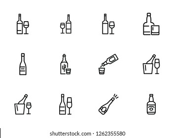 Wine and beer line icon set. Set of line icons on white background. Alcohol concept.  Bottle, glass, wine, beer. Vector illustration can be used for topics like bar, alcohol, restaurant