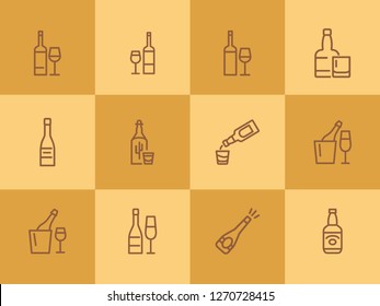 Wine and beer line icon set. Set of line icons on white background. Alcohol concept.  Bottle, glass, wine, beer. Vector illustration can be used for topics like bar, alcohol, restaurant