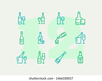 Wine and beer line icon set. Set of line icons on white background. Alcohol concept. Bottle, glass, wine, beer. Vector illustration can be used for topics like restaurant and bar alcohol 