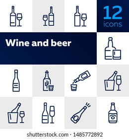 Wine and beer line icon set. Set of line icons on white background. Alcohol concept. Bottle, glass, wine, beer. Vector illustration can be used for topics like bar, alcohol, restaurant