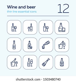 Wine and beer line icon set. Set of line icons on white background. Alcohol concept. Bottle, glass, wine, beer. Vector illustration can be used for topics like bar, alcohol, restaurant