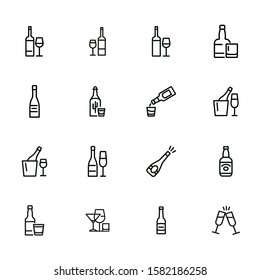 Wine and beer line icon set. Set of line icons on white background. Alcohol concept. Bottle, glass, wine, beer. Vector illustration can be used for topics like bar, alcohol, restaurant