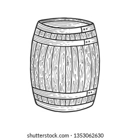 Wine beer wooden barrel sketch engraving vector illustration. Scratch board style imitation. Black and white hand drawn image.