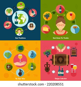 Wine best traditions choice for foodies unique collection flat set isolated vector illustration