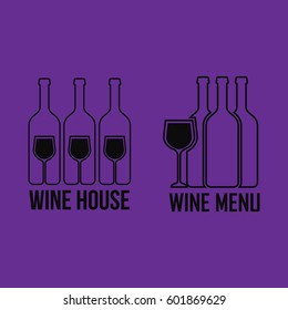 Wine black logos set illustration. Wine icons