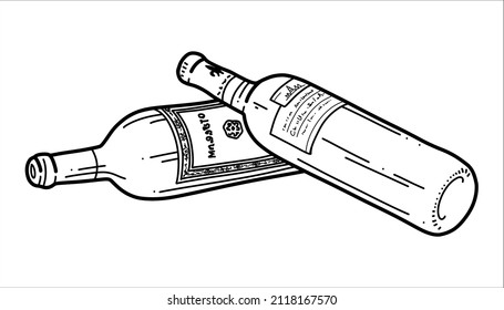 Wine Bottel Vector Illustration On White - Out Line