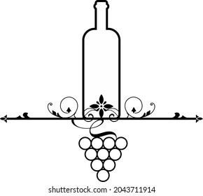 Wine bottle, alcoholic icon and logo, simple black graphic silhouette