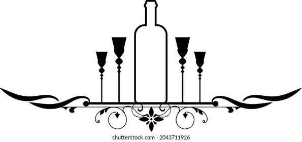 Wine bottle, alcoholic icon and logo, simple black graphic silhouette