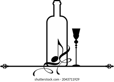 Wine bottle, alcoholic icon and logo, simple black graphic silhouette