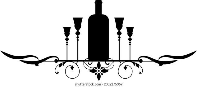 Wine bottle, alcoholic icon and logo, simple black graphic silhouette
