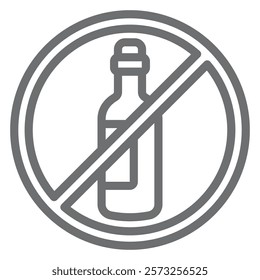 Wine bottle ban line icon, prohibited elements concept. Vector graphics. Wine, whisky alcohol drinking forbidden sign on white background, outline style icon for mobile or web design