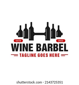 wine bottle barbell illustration logo design