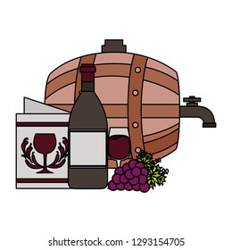 wine bottle barrel cup grapes menu