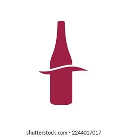 wine bottle with beach wave logo design