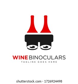 wine bottle binocular logo vector design