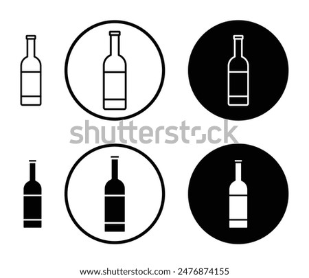 Wine bottle black filled and outlined icon set