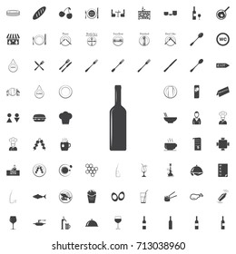 Wine bottle black icon on the white background restaurant cafe set Flat vector illustration
