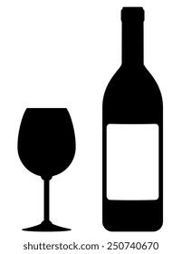 wine bottle with blank label and glass on white background