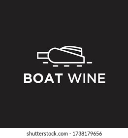 wine bottle with boat logo design vector illustration on black background